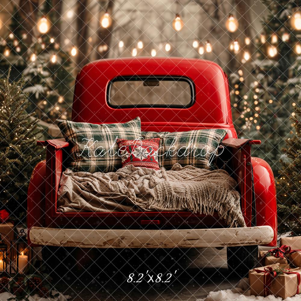 Kate Christmas Red Truck Snowy Trees Presents Backdrop Designed by Emetselch - Image 7