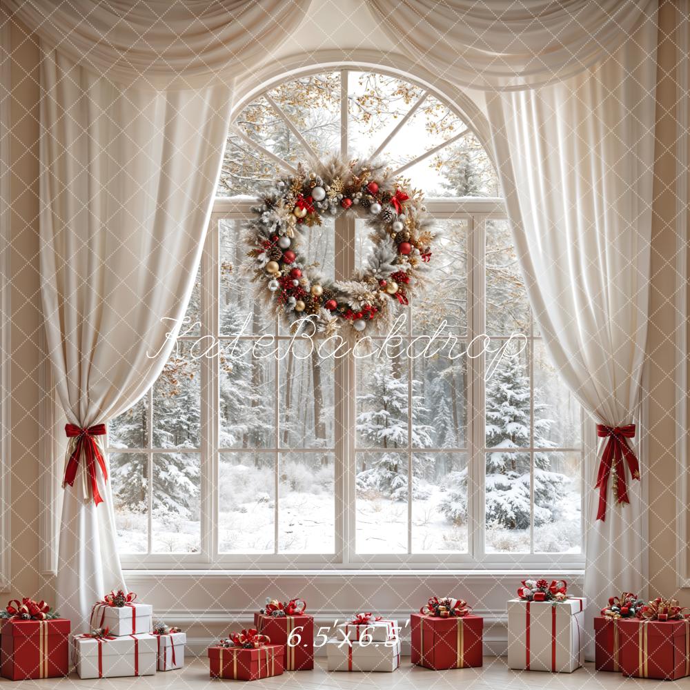 Kate Christmas White Curtain Wreath Window Backdrop Designed by Emetselch - Image 4