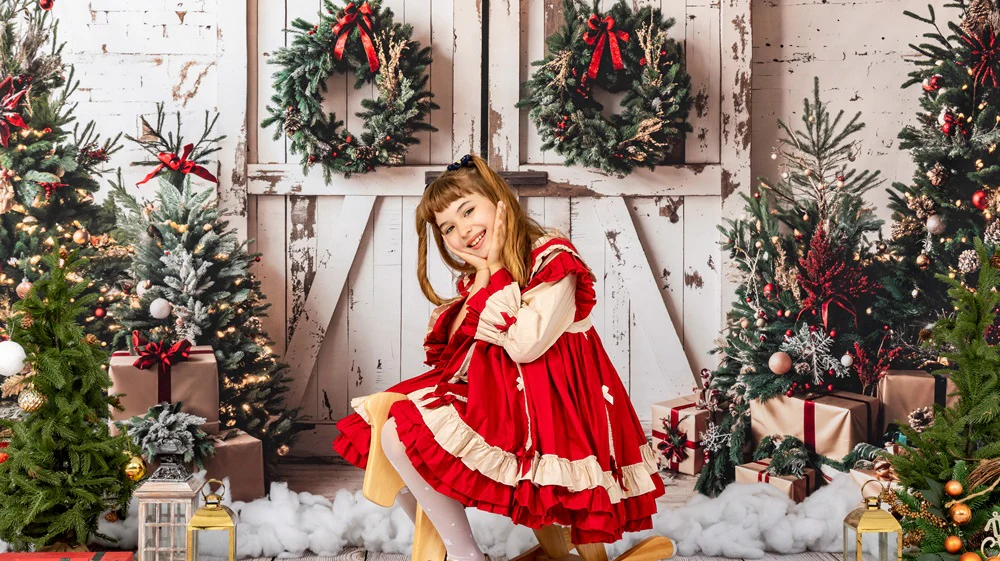 Kate Christmas White Shabby Barn Door Backdrop Designed by Emetselch
