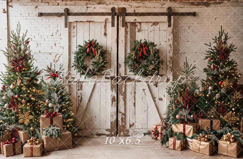 Kate Christmas White Shabby Barn Door Fleece Backdrop Designed by Emetselch - Image 4