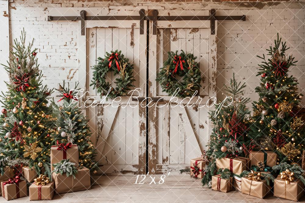 Kate Christmas White Shabby Barn Door Fleece Backdrop Designed by Emetselch - Image 5