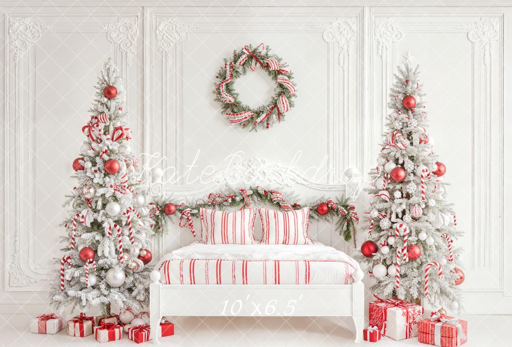 Kate Christmas White Trees Candy Cane Fleece Backdrop Designed by Emetselch - Image 2