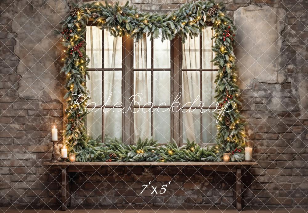 Kate Christmas Window Broken Brick Wall Backdrop Designed by Emetselch