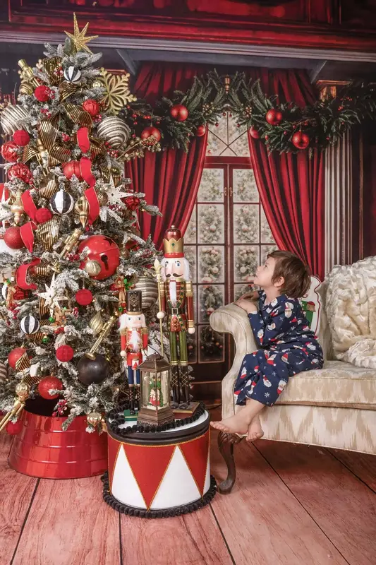 Kate Christmas Window Red Retro Wall Backdrop Designed by Chain Photography
