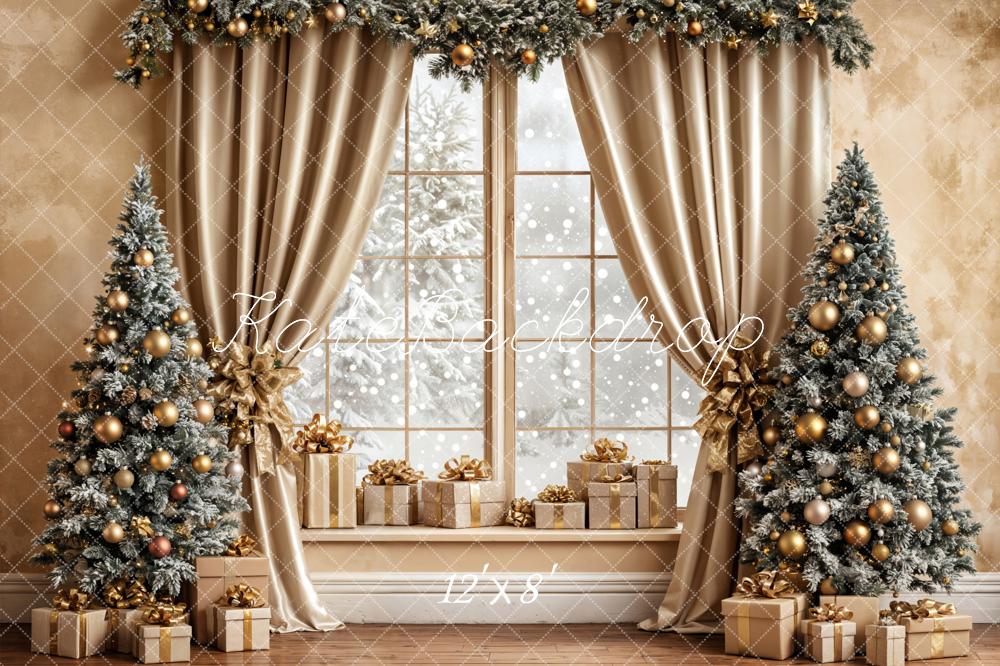 Kate Christmas Window Trees Gifts Fleece Backdrop Designed by Emetselch - Image 4