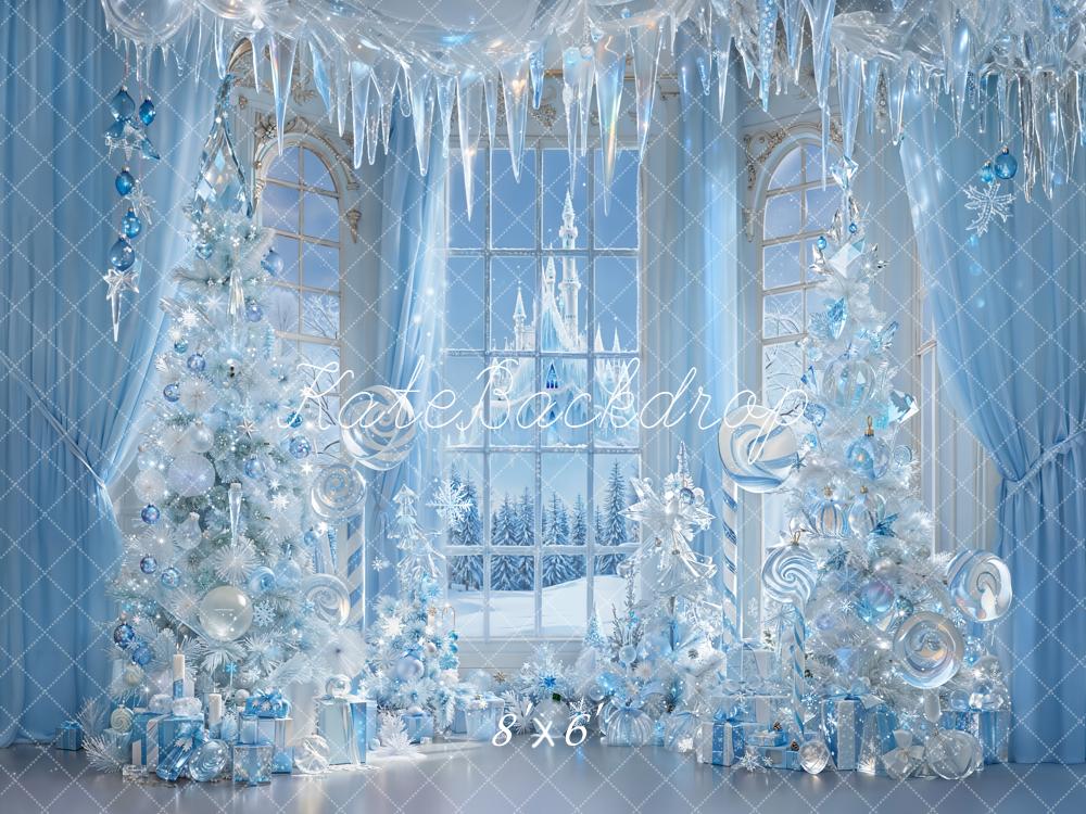 Kate Christmas Winter Castle Blue Fleece Backdrop Designed by Emetselch