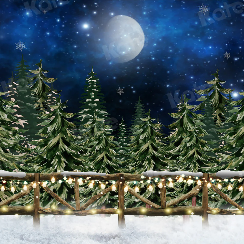 Kate Christmas Winter Forest Moon Snow Backdrop for Photography - Image 2