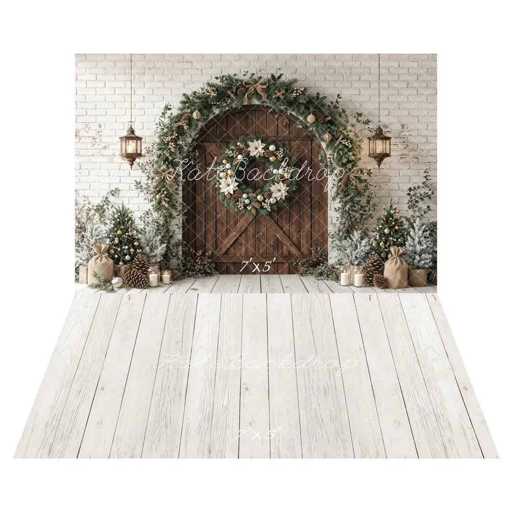 Kate Christmas Wooden Arch Garland Backdrop+White Wood Plank Texture Backdrop - Image 3