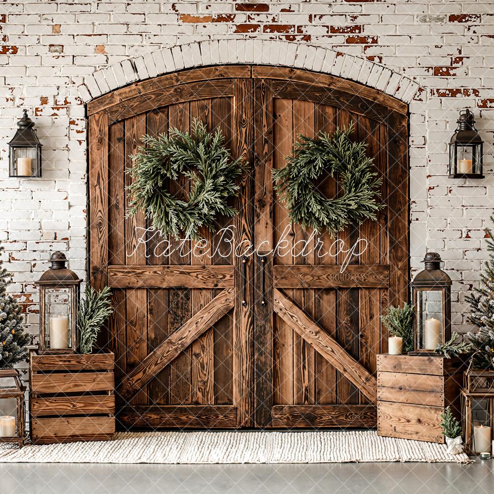 Kate Christmas Wooden Door Brick Wall Trees Backdrop Designed by Emetselch - Image 5