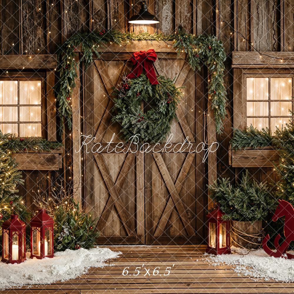 Kate Christmas Wooden Door Garland Lanterns Backdrop Designed by Emetselch - Image 2