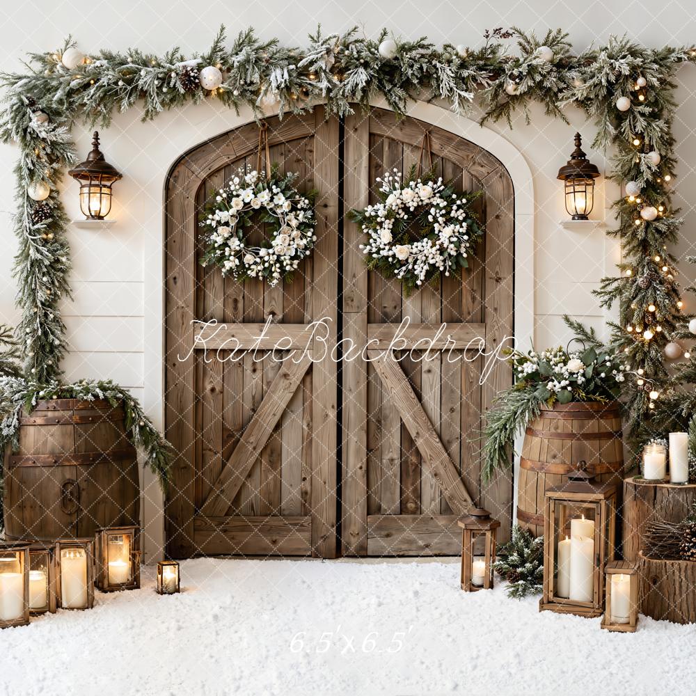 Kate Christmas Wooden Door Trees Lanterns Backdrop Designed by Emetselch - Image 2