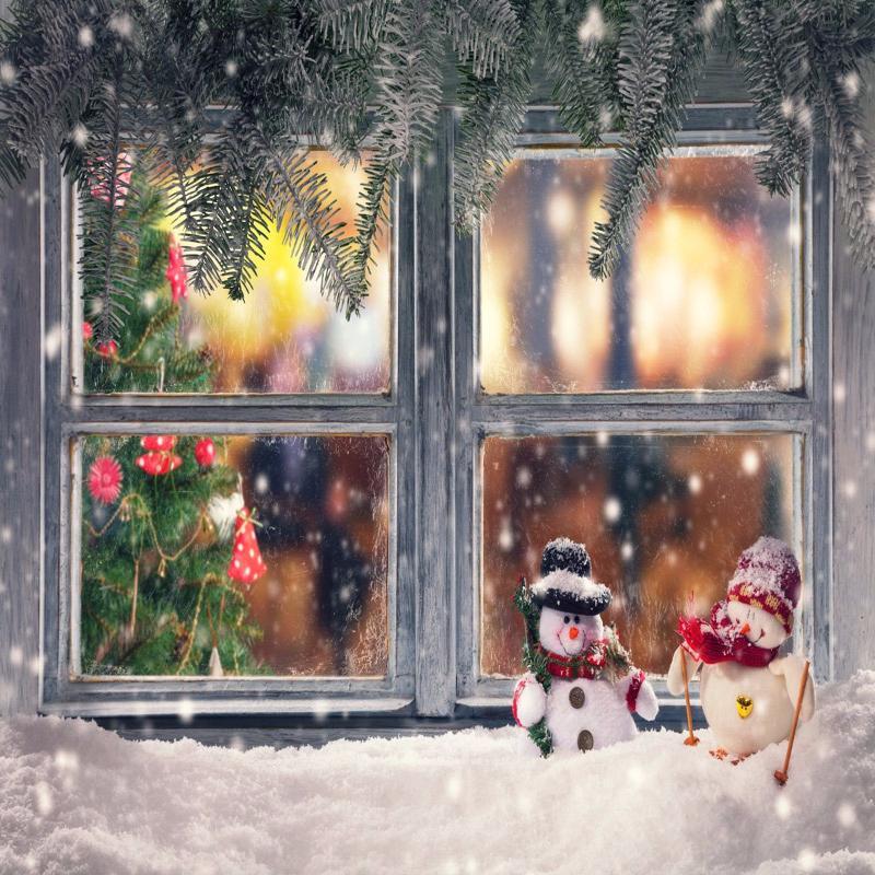 Kate Christmas wooden window Pine branches decoration photography backdrop