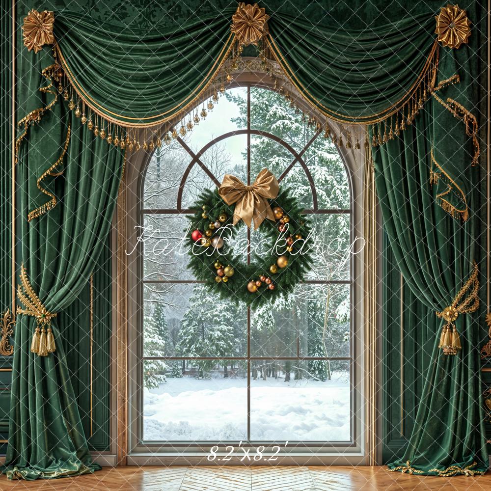 Kate Christmas Wreath Green Curtains Wall Backdrop Designed by Emetselch - Image 5