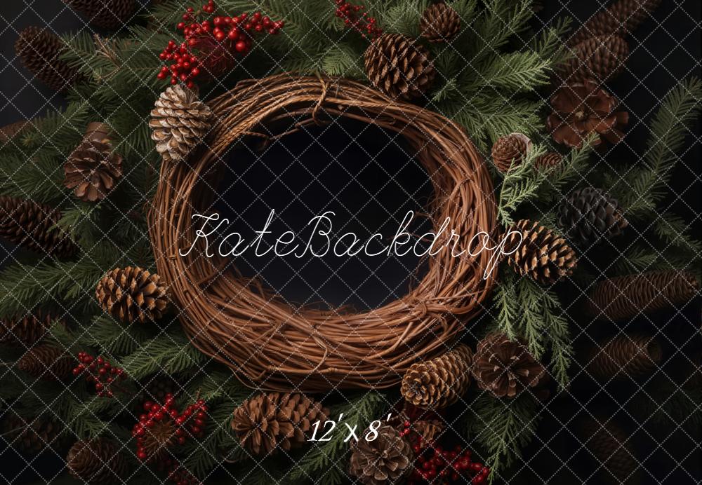 Kate Christmas Wreath Pinecones Fleece Backdrop Designed by Emetselch - Image 4