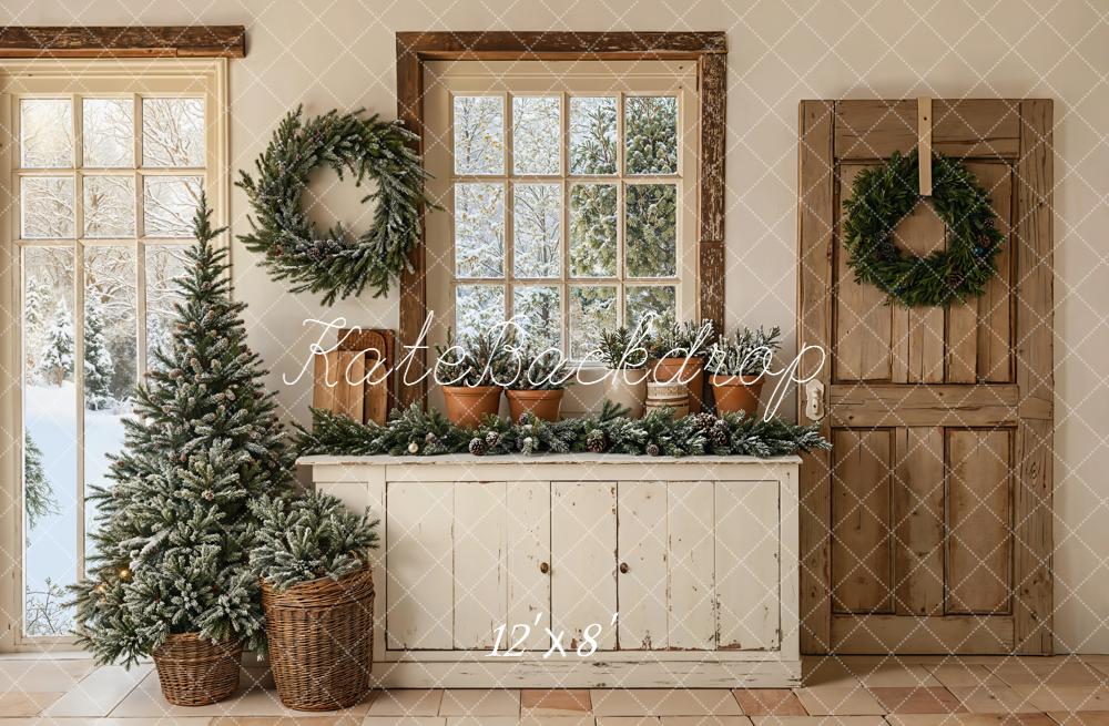 Kate Christmas Wreaths Tree Rustic Windows Backdrop Designed by Emetselch - Image 8