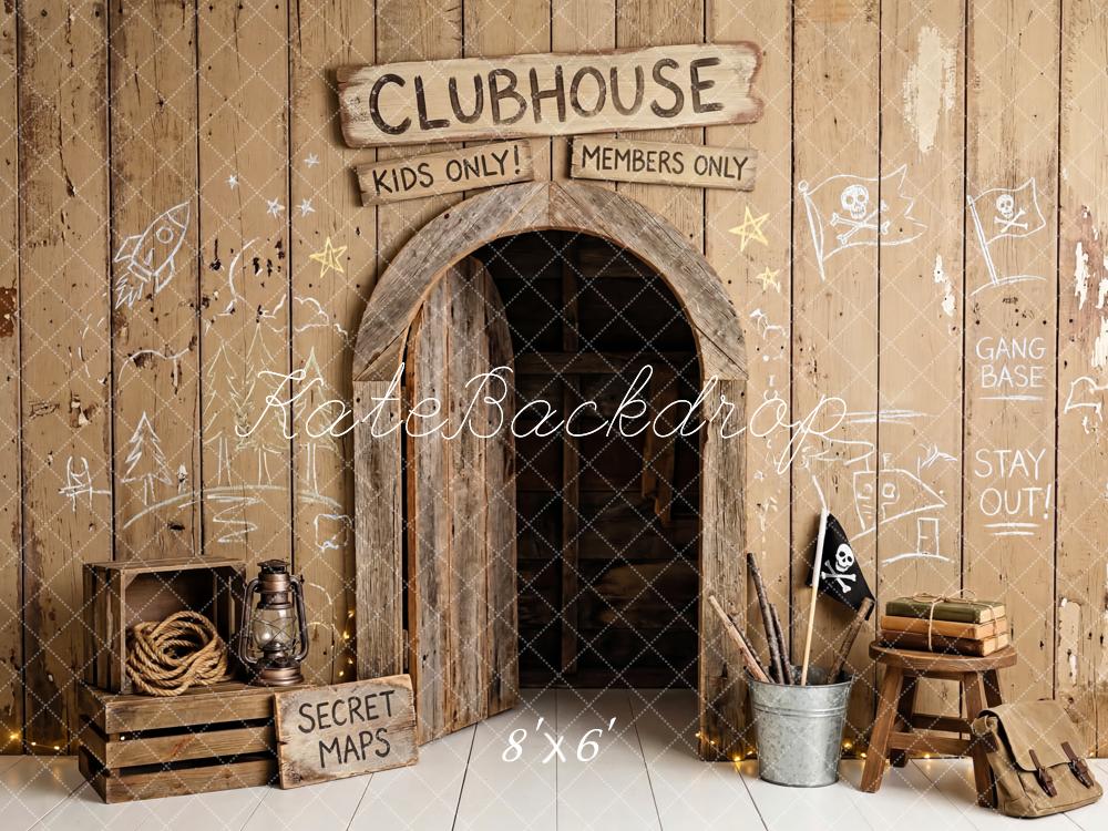 Kate Clubhouse Wooden Wall Secret Maps Fleece Backdrop Designed by Patty Robert