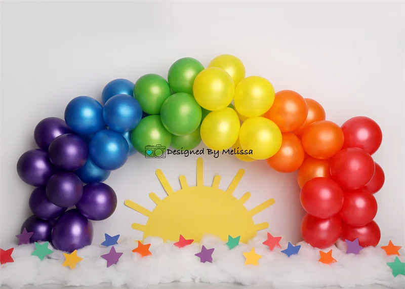 Kate Colorful Rainbow Balloons and Sun Backdrop Designed by Melissa King