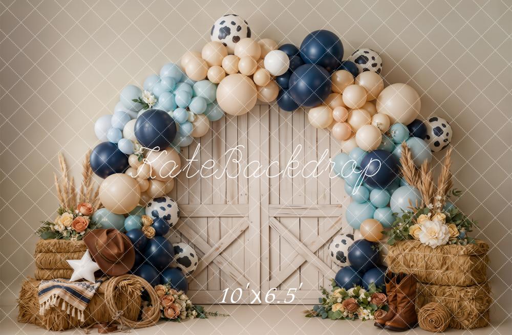 Kate Cowboy Balloon Arch Barn Door Fleece Backdrop Designed by Emetselch - Image 2