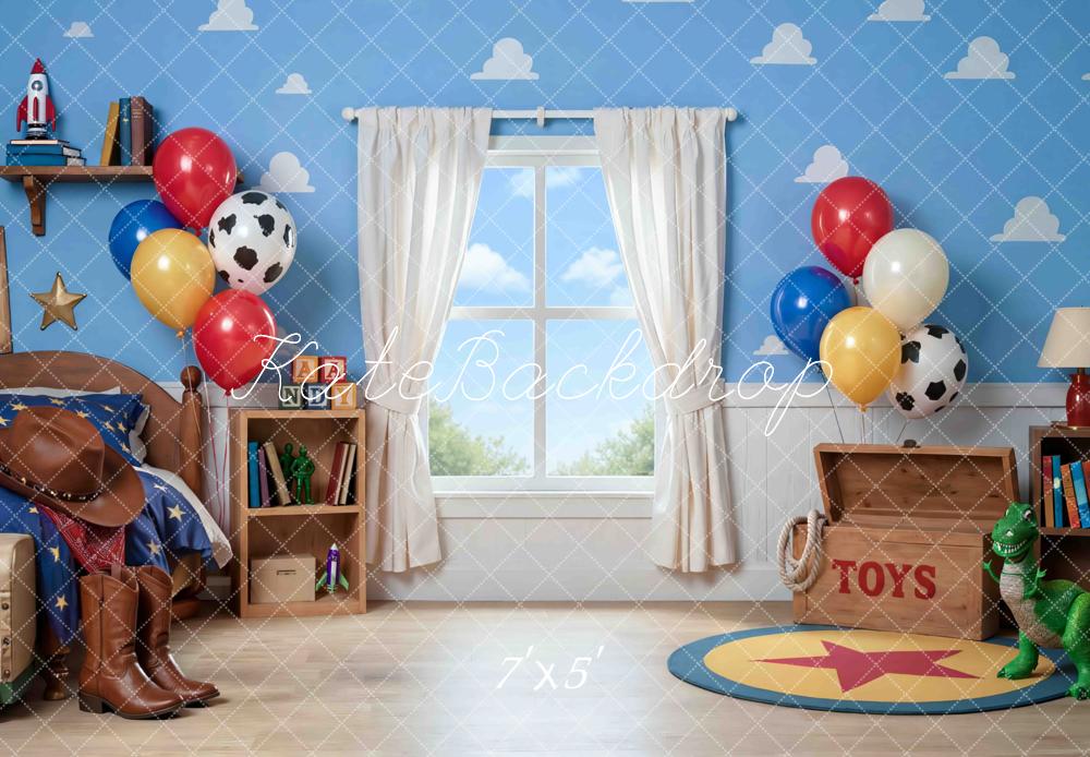Kate Cowboy Bedroom Blue Cloud Wall Backdrop Designed by Mini MakeBelieve