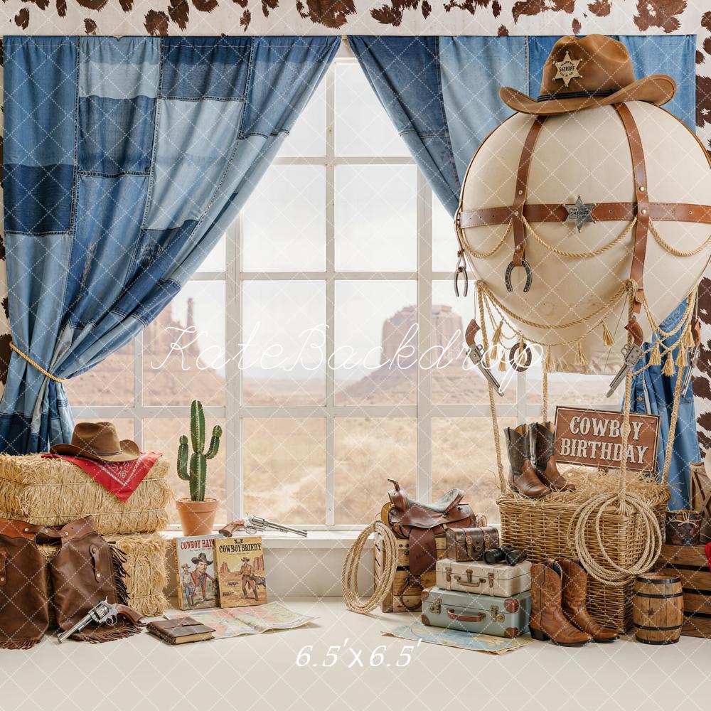 Kate Cowboy Birthday Cactus Hay Bale Backdrop Designed by Emetselch - Image 2