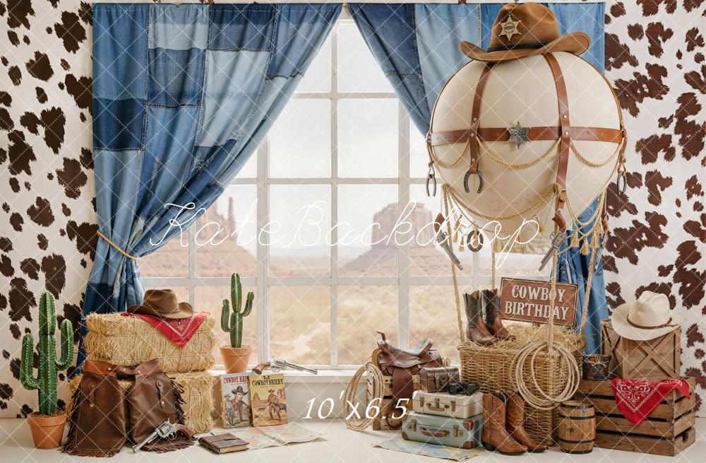 Kate Cowboy Birthday Cow Print Decor Fleece Backdrop Designed by Emetselch - Image 2