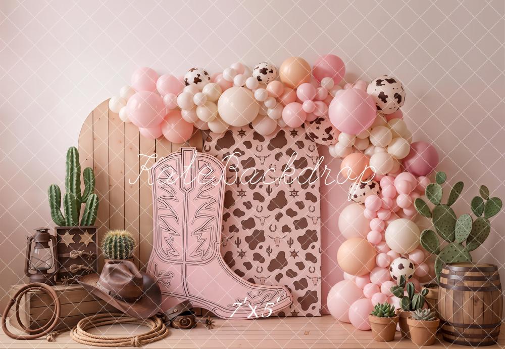 Kate Cowgirl Boot Cactus Cow Balloons Backdrop Designed by Chain Photography