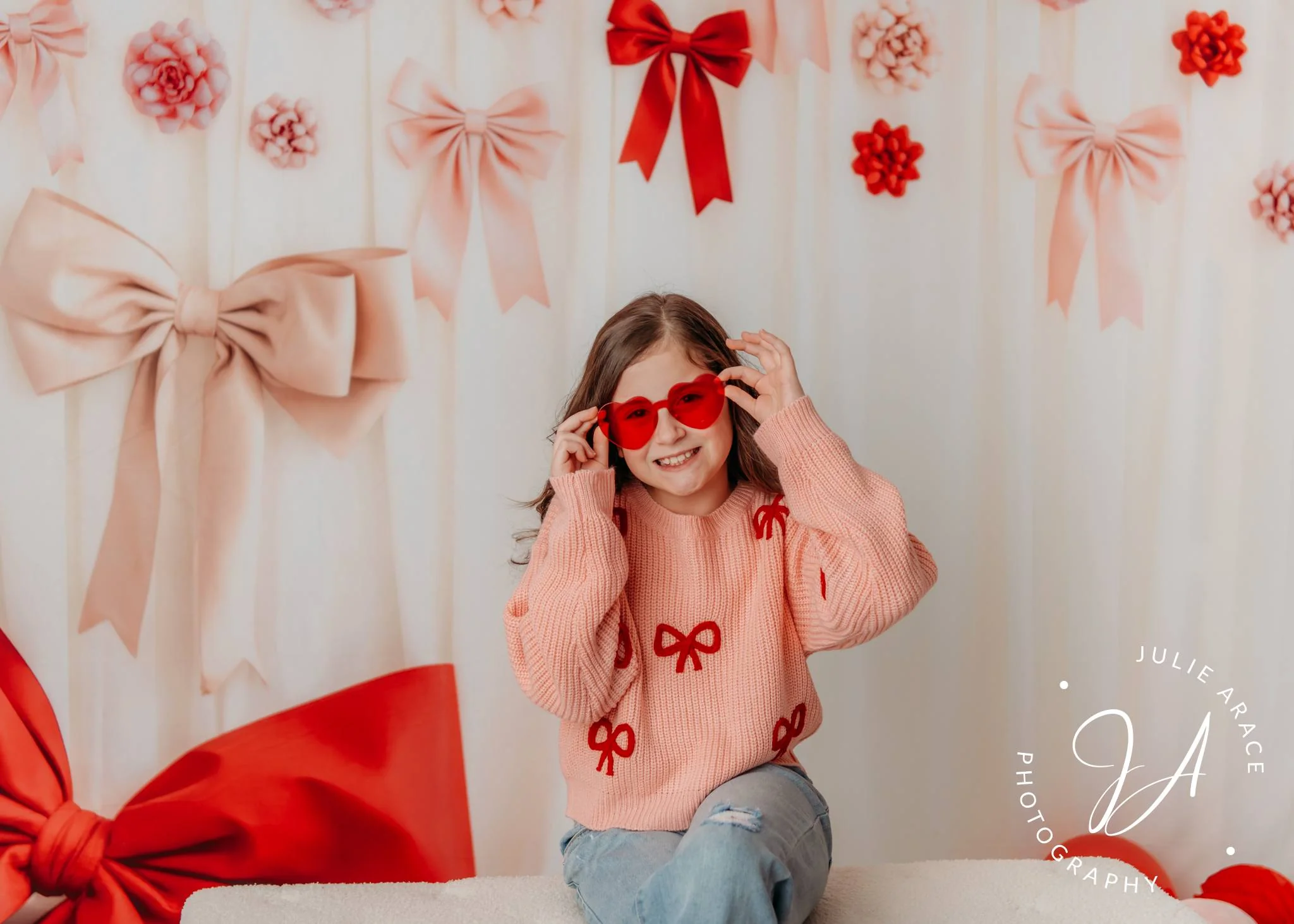 Kate Cream Curtain Red Pink Bows Backdrop Designed by Patty Robert