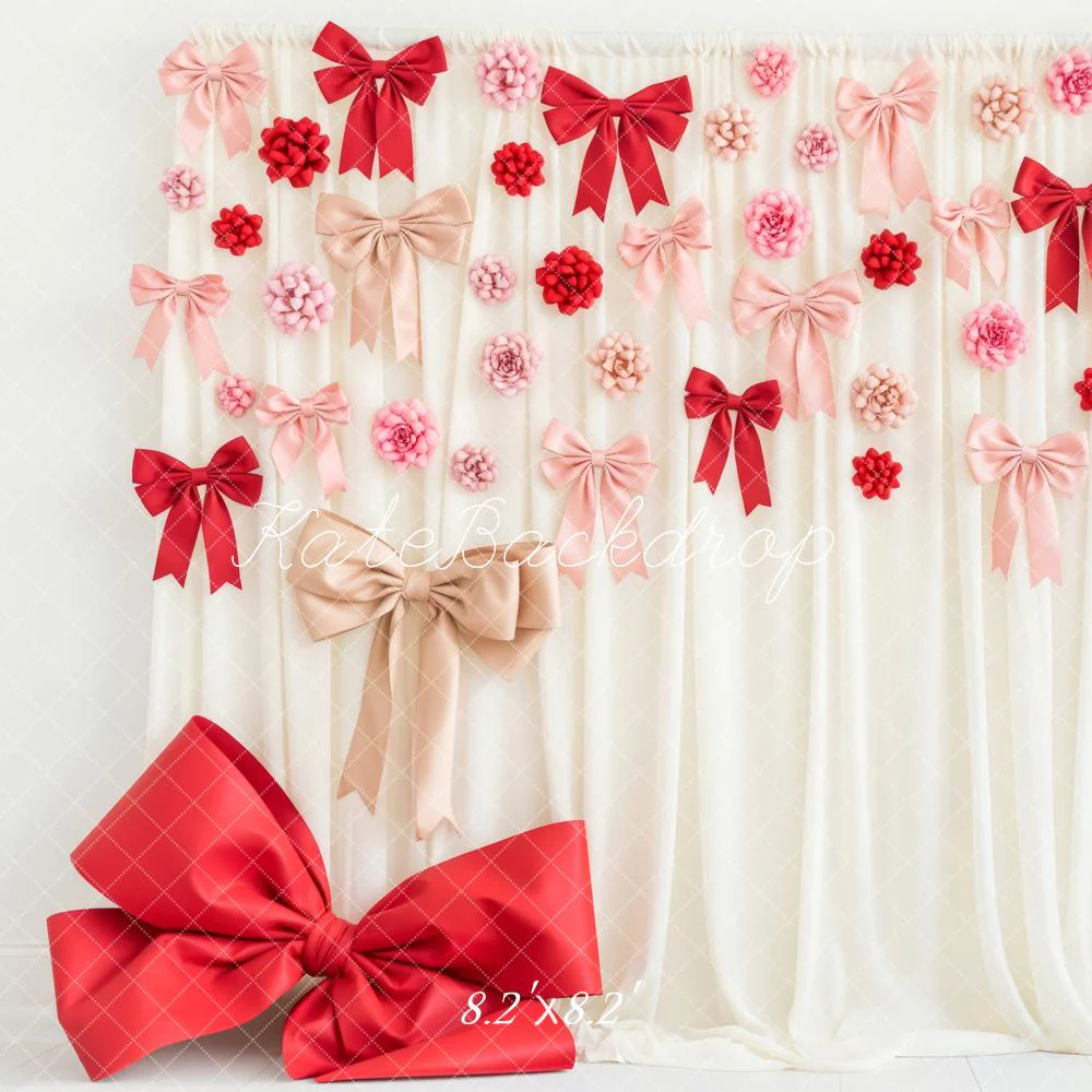 Kate Cream Curtain Red Pink Bows Backdrop Designed by Patty Robert - Image 7