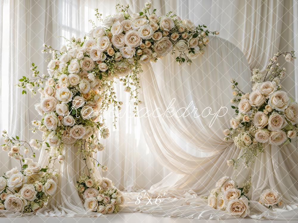 Kate Cream Roses Arch White Drapes Fleece Backdrop Designed by Emetselch