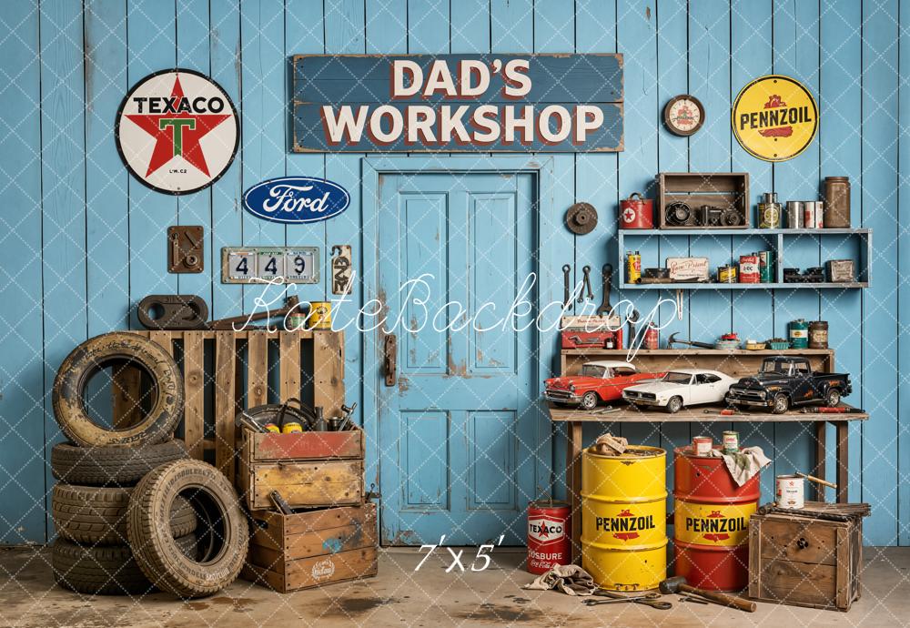 Kate Father's Day Workshop Retro Wall Tools Cars Backdrop Designed by Emetselch