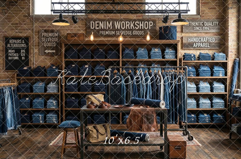 Kate Denim Workshop Brick Wall Shelves Fleece Backdrop Designed by Patty Robert - Image 2