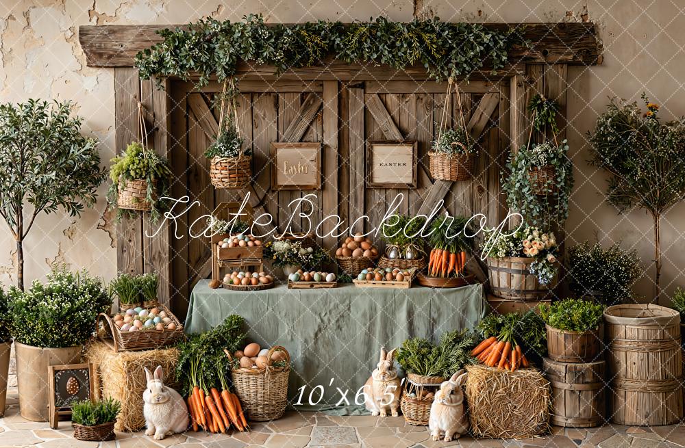 Kate Easter Barn Eggs Carrots Bunnies Greenery Backdrop Designed by Emetselch - Image 4
