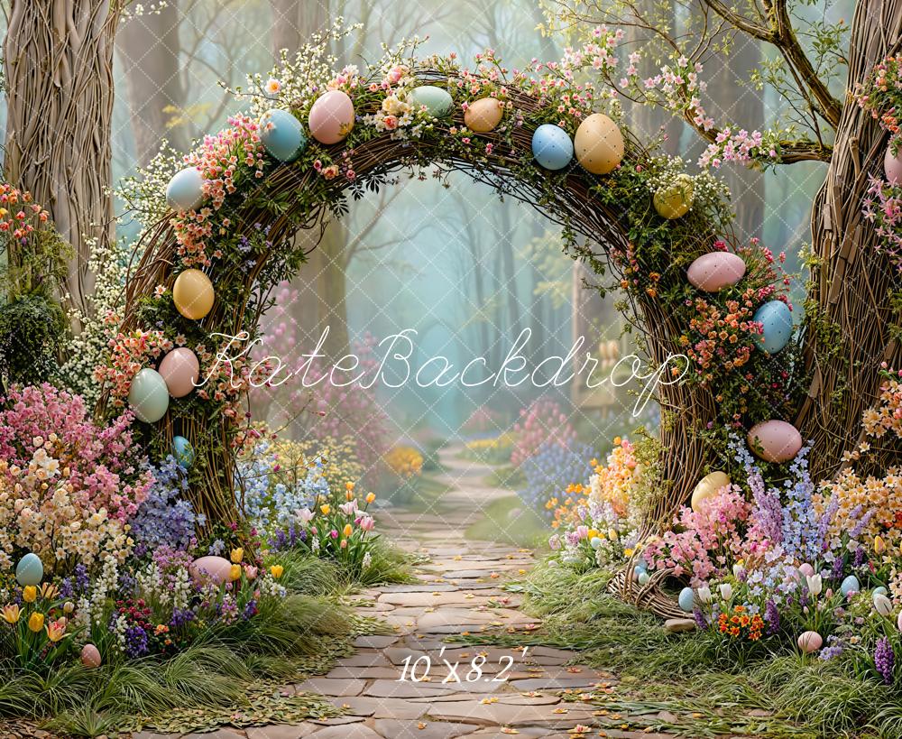 Kate Easter Bunny Pastel Eggs Forest Fleece Backdrop Designed by Emetselch - Image 3