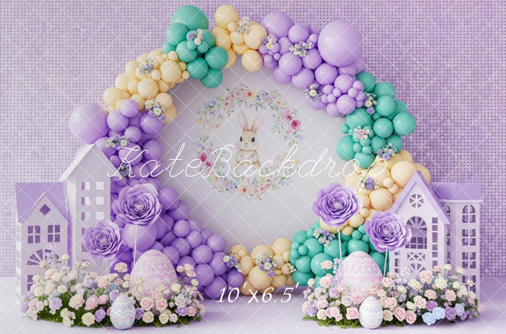 Kate Easter Bunny Balloon Arch Pastel Houses Fleece Backdrop Designed by Patty Robert - Image 2
