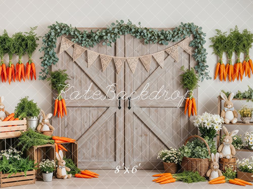 Kate Easter Bunny Carrots Barn Door Fleece Backdrop Designed by Patty Robert