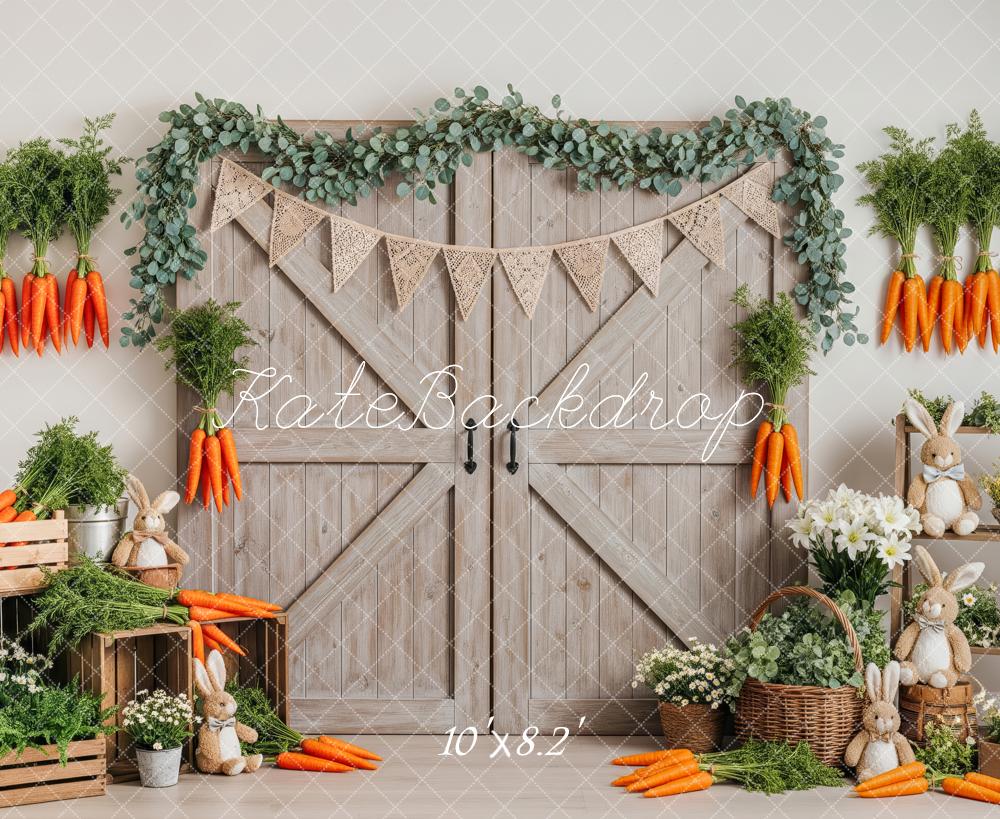 Kate Easter Bunny Carrots Barn Door Fleece Backdrop Designed by Patty Robert - Image 3