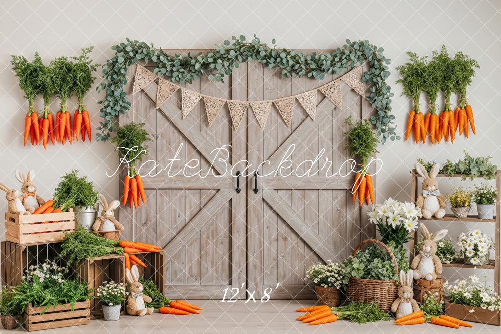 Kate Easter Bunny Carrots Barn Door Fleece Backdrop Designed by Patty Robert - Image 4