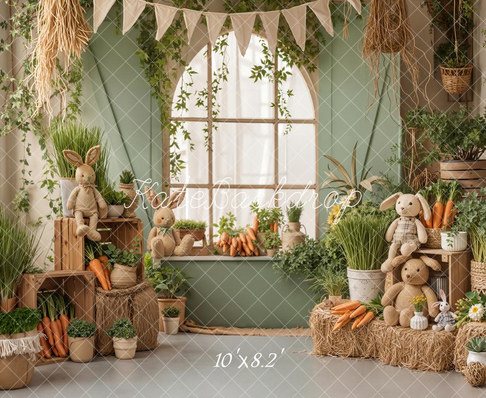 Kate Easter Bunny Carrots Greenery Fleece Backdrop Designed by Emetselch - Image 3