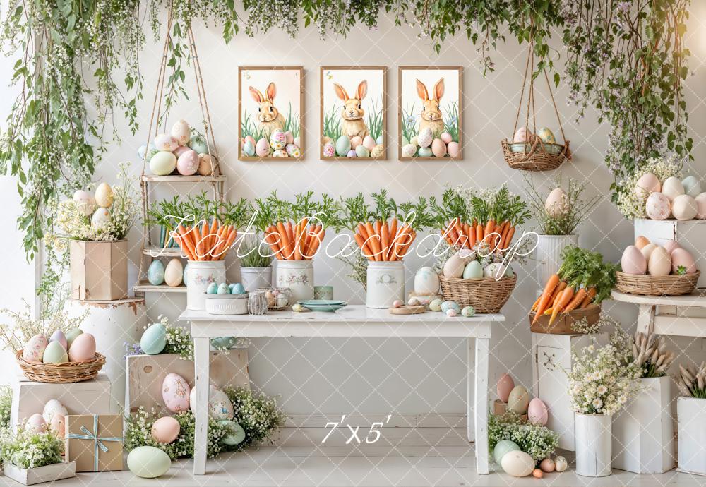 Kate Easter Bunny Carrots Pastel Eggs Backdrop Designed by Emetselch