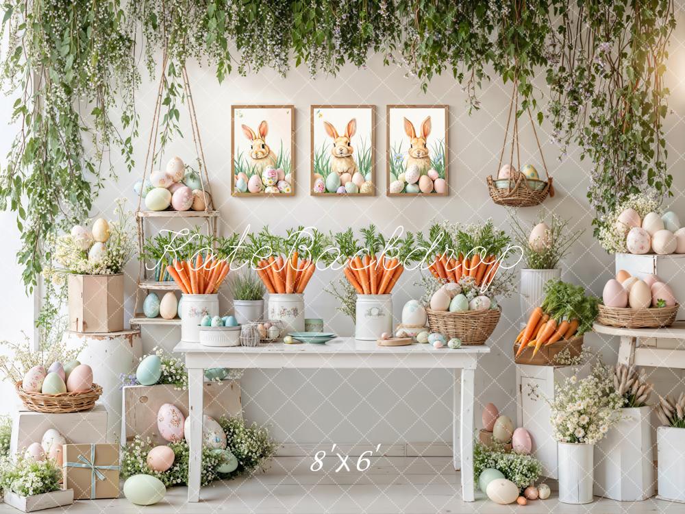 Kate Easter Bunny Carrots Pastel Eggs Fleece Backdrop Designed by Emetselch