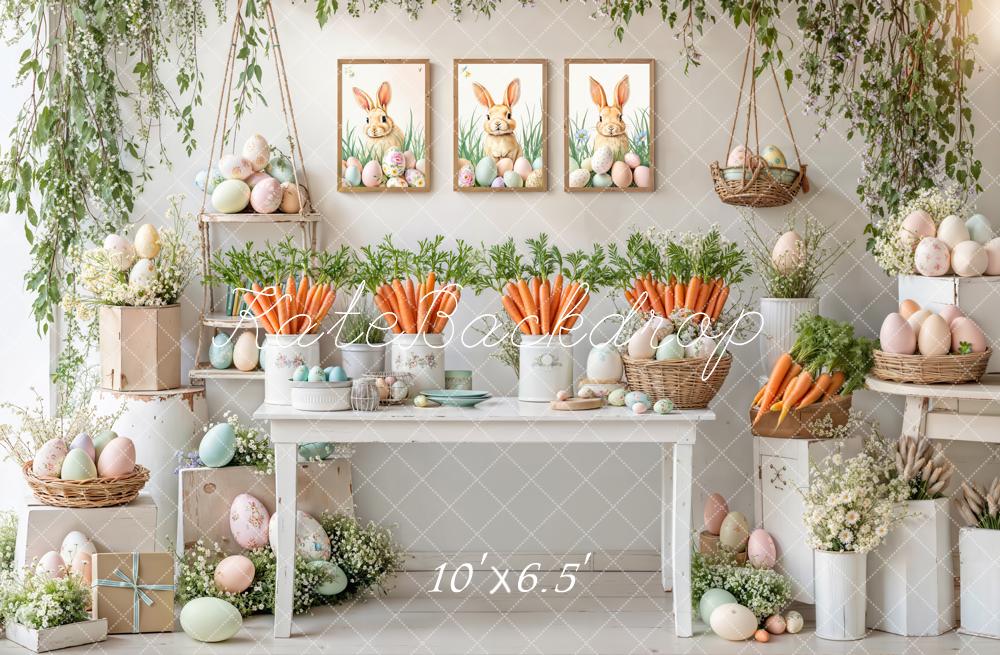 Kate Easter Bunny Carrots Pastel Eggs Fleece Backdrop Designed by Emetselch - Image 2