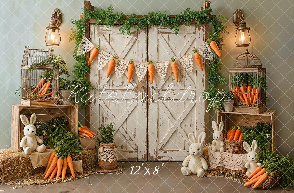 Kate Easter Bunny Carrots Rustic Barn Fleece Backdrop Designed by Emetselch - Image 4