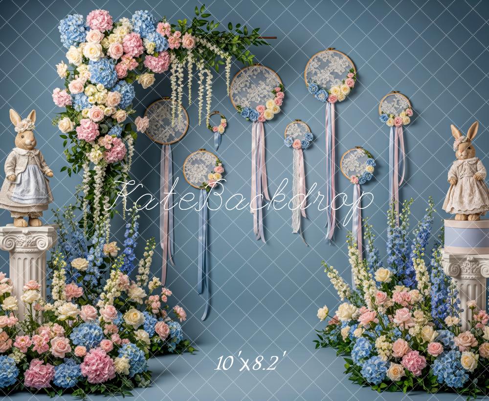 Kate Easter Bunny Dreamcatcher Pastel Blue Fleece Backdrop Designed by Patty Robert - Image 3