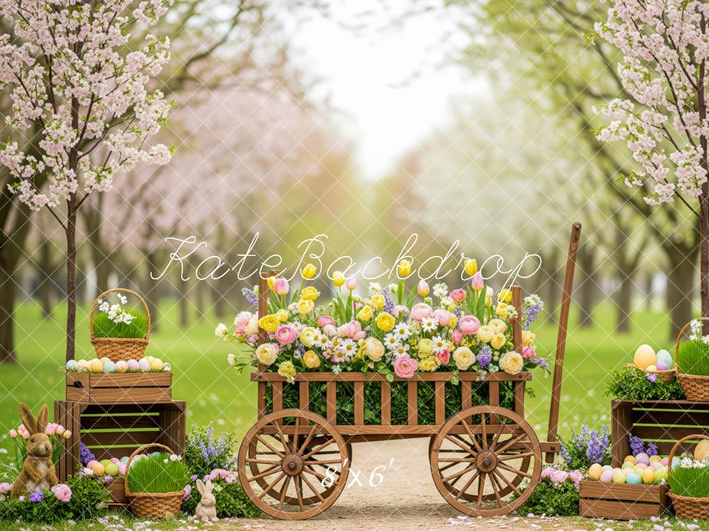 Kate Easter Bunny Egg Cart Blossoms Fleece Backdrop Designed by Patty Robert