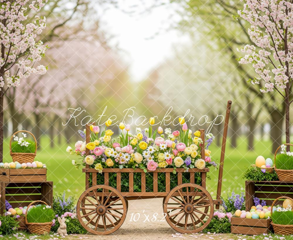 Kate Easter Bunny Egg Cart Blossoms Fleece Backdrop Designed by Patty Robert - Image 3