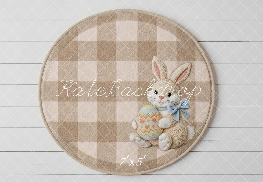 Kate Easter Bunny Egg Plaid Beige Backdrop Designed by Mini MakeBelieve