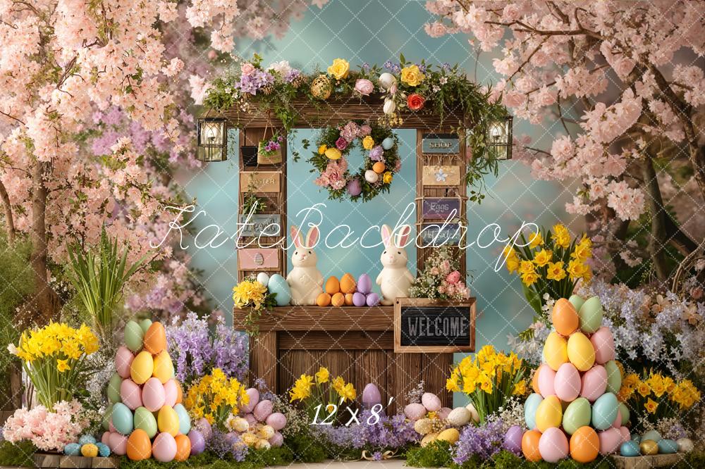Kate Easter Bunny Egg Stand Blossoms Fleece Backdrop Designed by Chain Photography - Image 4
