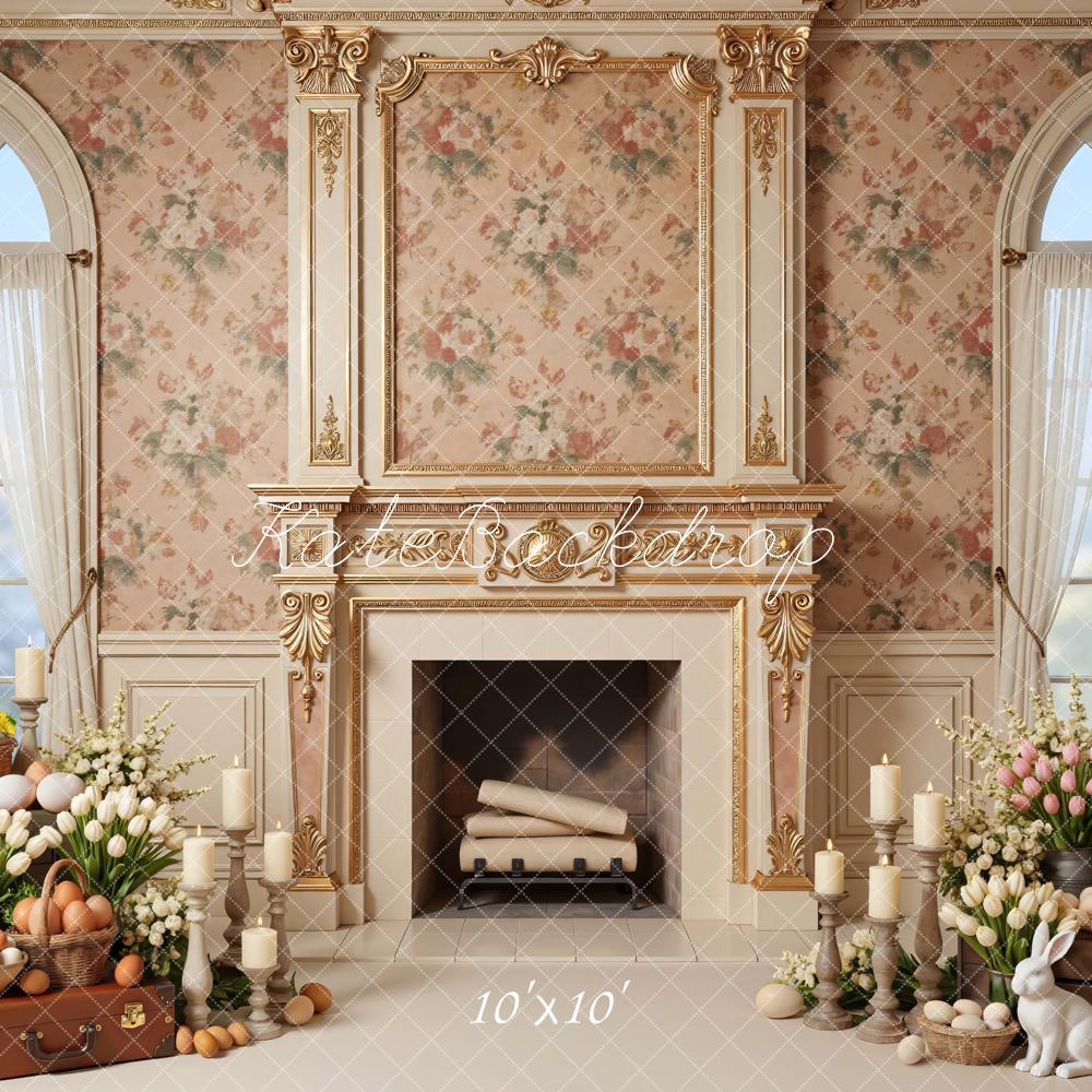 Kate Easter Bunny Eggs Fireplace Tulips Backdrop Designed by Mini MakeBelieve - Image 7