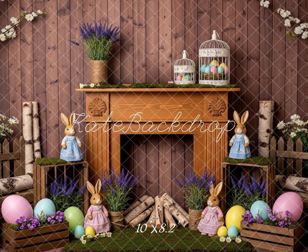 Kate Easter Bunny Eggs Fireplace Wooden Wall Fleece Backdrop Designed by Patty Robert - Image 3