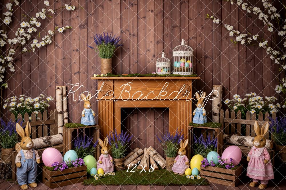 Kate Easter Bunny Eggs Fireplace Wooden Wall Fleece Backdrop Designed by Patty Robert - Image 4